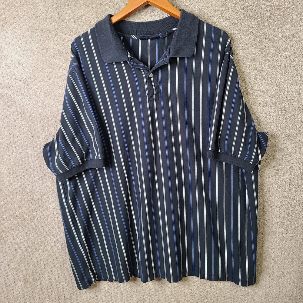 Harbor Bay Shirt Mens 3XLT Navy Blue Striped Polo Short Sleeve Cotton Blend